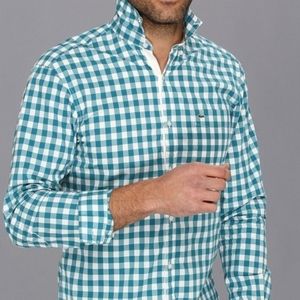 Lacoste Men's Teal Blue & White Checkered Button Down Shirt / M